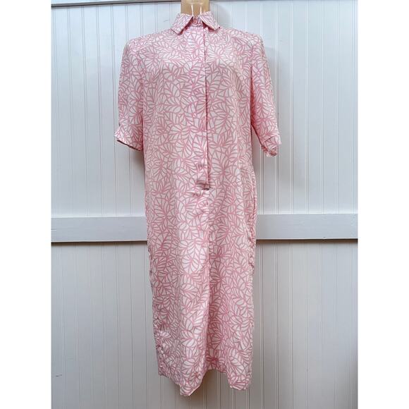 Vintage Coquette Leaf Print Long Sleeve Button Shirt Dress Balletcore Women's 8 - Picture 2 of 12